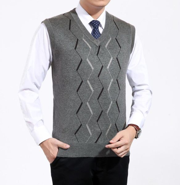 

man business casual textured knitted vest autumn spring warm soft wool blend waistcoat male v-neck pullover weskit slim fit, Black;white
