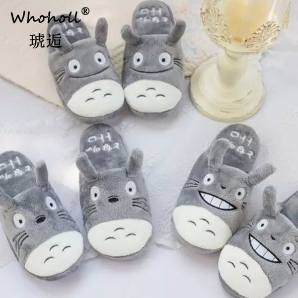

whoholl women anime cartoon totoro slippers lovers warm woman slippers ball totoro go plush shoes home house children, Black