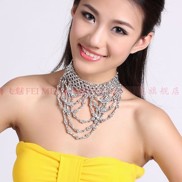 

stage wear beads belly dance accessories senior tassel necklace for women, Black;red