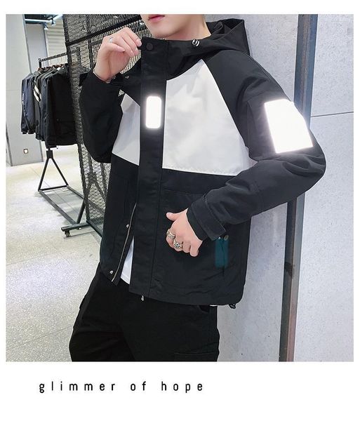 

весна осень повседневная свободные куртки с капюшоном пальто 19ss мужские дизайнерские 3 м светоотражающая куртка, Black;brown