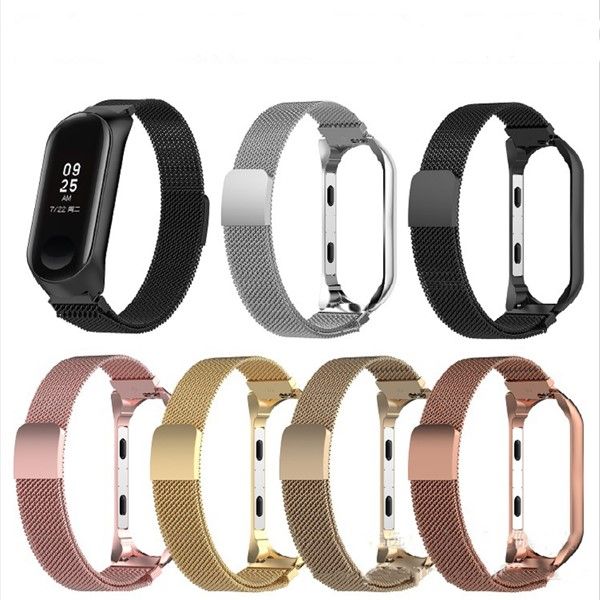 

magnetic loop metal band + frame wristband stainless steel watch bracelet mesh strap replacement for xiaomi mi 3 4 black