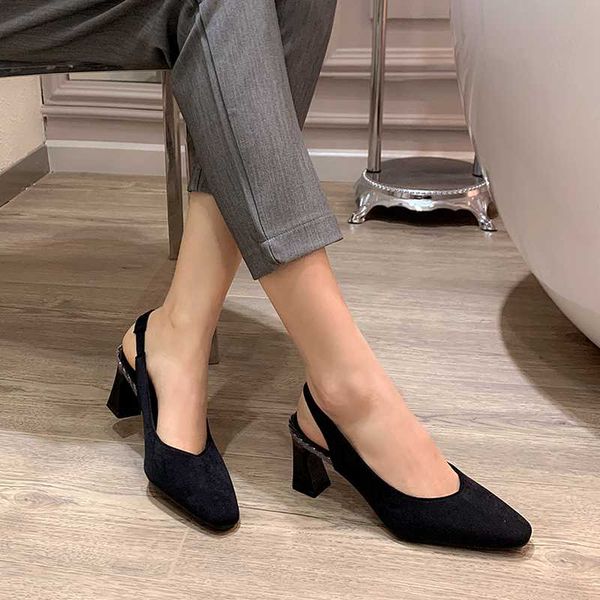 

high heel slingbacks pumps women flock high heels summer concise pointed toe sandals women office work stiletto heels 2020, Black