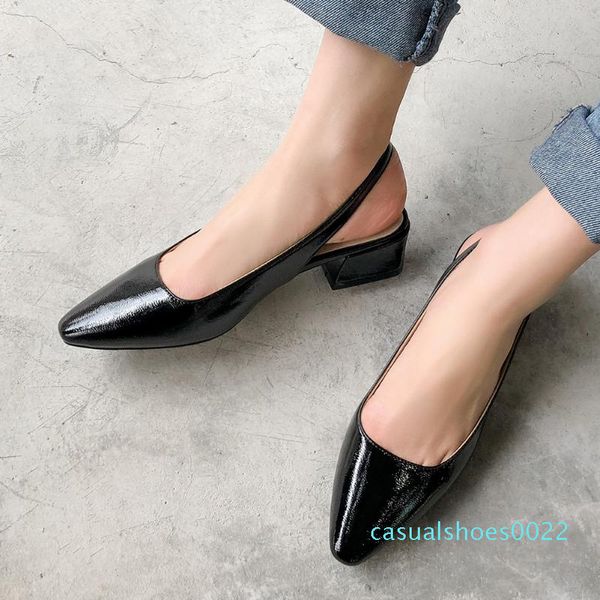 

karin new trendy slingback pointed toe office lady square heels summer woman shoes sandals c22, Black