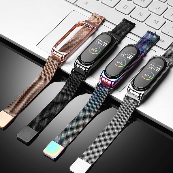 

milanese loop strap mi band 4/3 metal band for mi 4 bracelet 3 accessories magnetic buckle quick release, Black;brown
