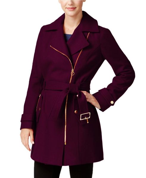 

zippers wool coat casual wool blend coat and jacket sashes women coats autumn winter, Black