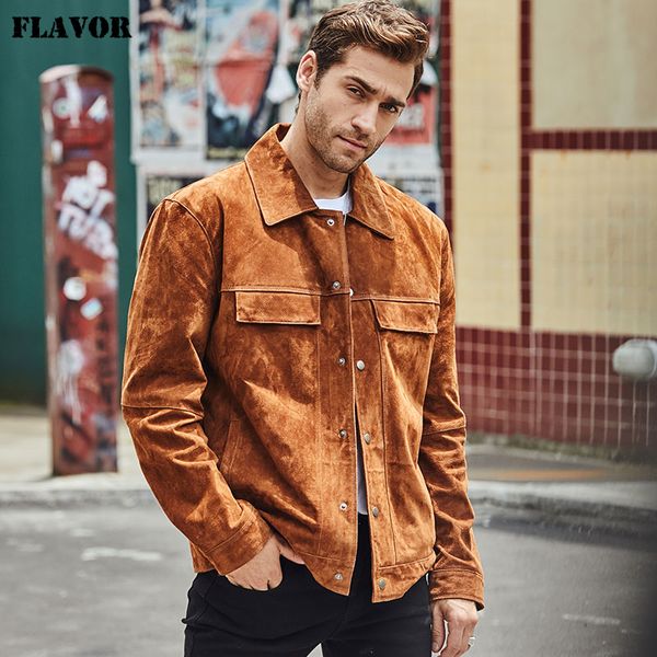 

flavor new men's genuine leather jacket real pigskin denim coat for men, Black