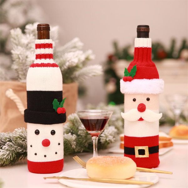 

1 pcs christmas snowman deer knitting stockings candy gift bags beer wine bottle sets christmas decoration supplies xmas socks