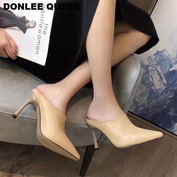 

fashion women slippers pointed toe thin heels lady mules shoes black camel slides high heel shoes women brand slide female mujer