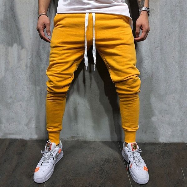 

men's fashion contrast color stitching brand men pants casual elastic pants bodybuilding sweatpants joggers, Black