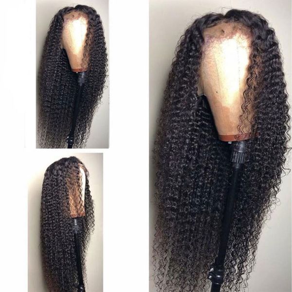 

kinky curly brazilian human hair 5*4.5'' silk base wig lace front wig curly silk glueless full lace wig with baby hair, Black;brown