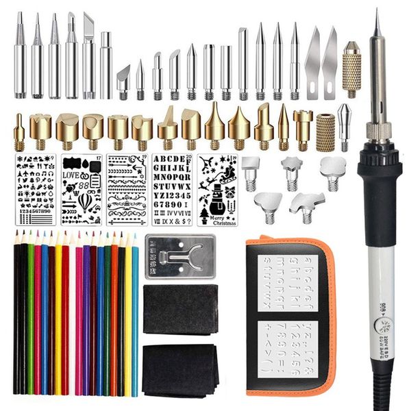 

71pcs 60w temperature adjustable electric soldering iron kit wood burning pen set carving pyrography tools welding heat pencil