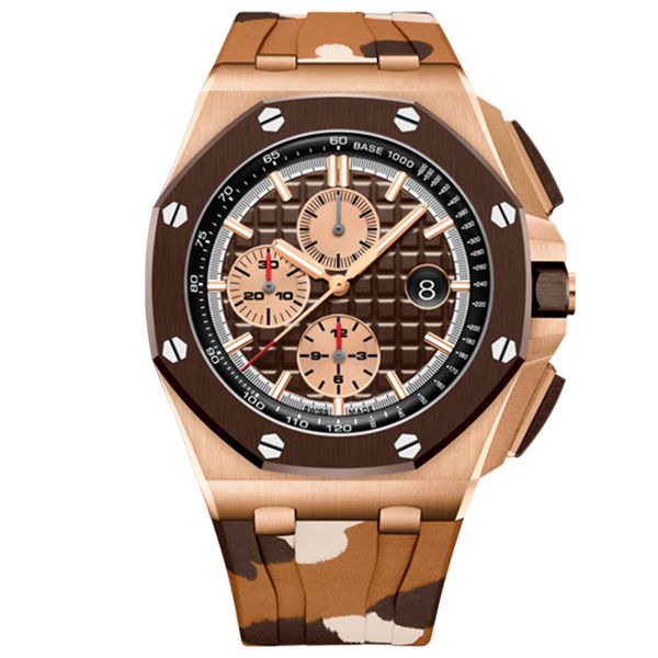 

luxury watch vk chronography quartz movement royal oak series mens watch 15400 rubber strap mens sport watches orologio di lusso, Slivery;brown