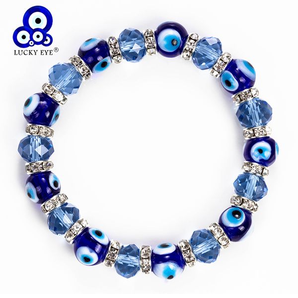 

lucky eye glass beaded bracelet crystal evil eye bracelet for women men bracelet fashion jewelry adjustable ey5226, Black