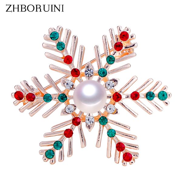 

zhboruini new pearl brooch snowflake pearl breastpin natural freshwater jewelry for women christmas accessorie gift pin, Slivery;golden