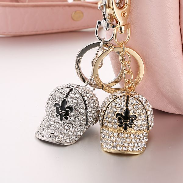 

crystal hat summer keyring rhinestone crystal charm fashion women beautiful jewelry bag pendant keychain gift, Silver