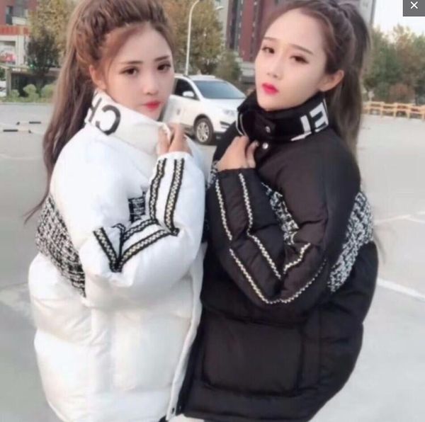 

women super warm coat soft jacket fashion brand lady lithe classic ol winter thick standing collar fluffy letter splice down jacket, Black