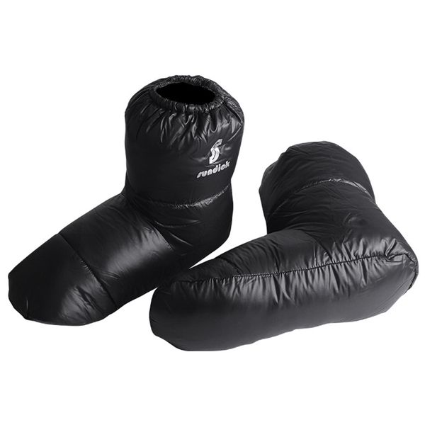 

outdoors camping slippers warm socks for sleeping bag indoors warm boots men women winter duck down booties slipper boots, Black