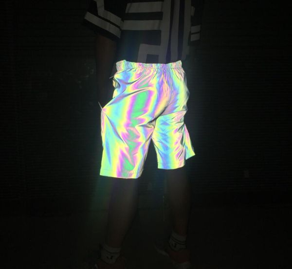 

men summer colorful reflective hip hop punk shorts nightclub stage costume mens casual seven colored reflective jogger shorts, White;black