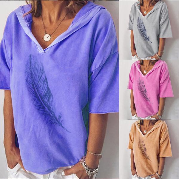 

camisetas verano mujer 2019 women fashion casual short sleeve v-neckÂ solid printed hooded t-shirt womenÂ clothesÂ 40, White
