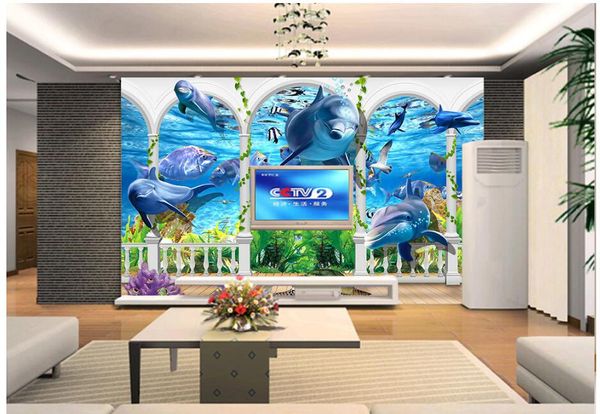 

3d wallpaper custom p mural pillar underwater world dolphin tv background living room home decor 3d wall murals wallpaper for walls 3 d