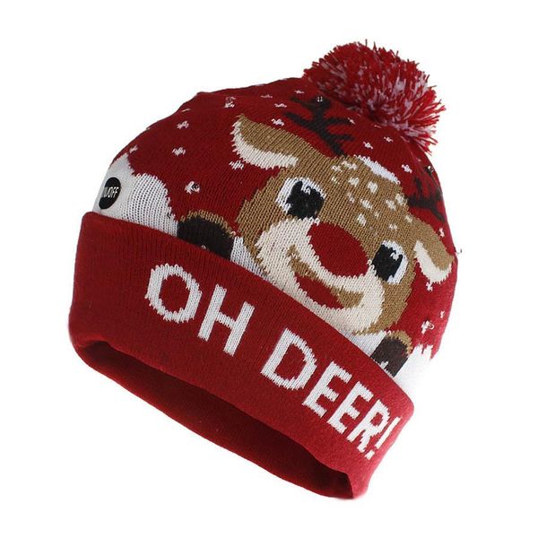 

led christmas hats 6 colors knitted pom pom light xmas beanies crochet winter hats deer elk skull cap party hats ooa7263-2