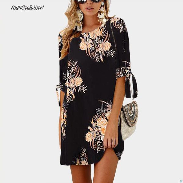 

dresses summer ladies floral print mini dress women boho beach dress half sleeve elegant twill female party designer vestido clothes, Black;gray