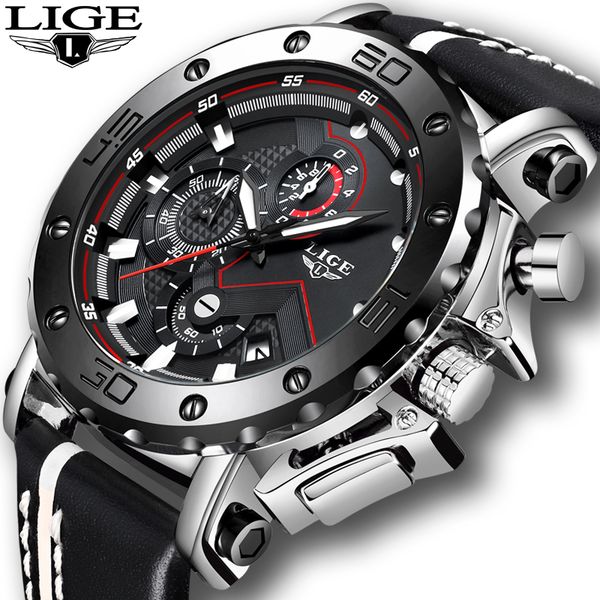 

relogio masculino fashion watches mens 2019 lige mens business leather waterproof date dial big watch, Slivery;brown