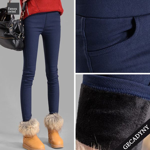 

горячие 2019 леггинсы продажа зимней упругие брюки осень толстые женщины брюки вельвет загустители брюки женский полиэстер теплые брюки кара, Black