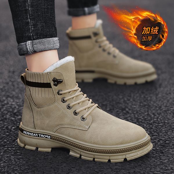 

winter men boots suede outdoor snow ankle boots male lace up anti-slip booties british sneakers keep warm snow footwear, Black
