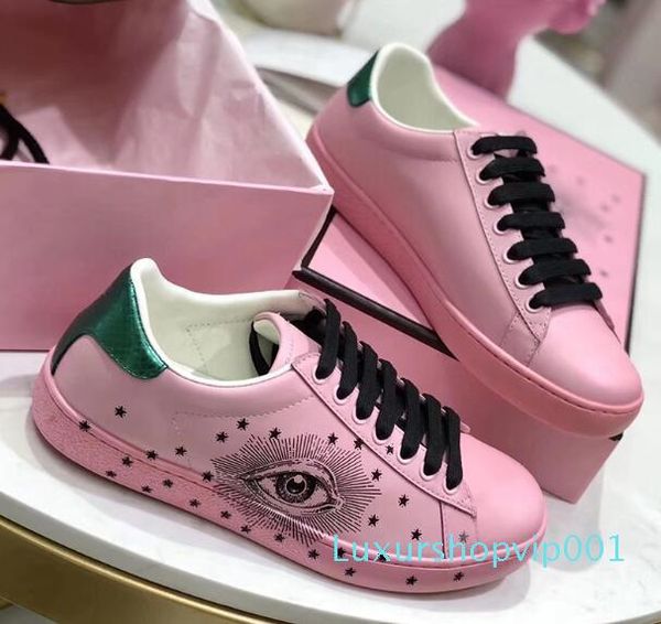 

new arrival fashion women casual shoes luxury designer sneakers shoes fluorescent 86 color genuine leather pretty eyes embroidered shoe pp50, Black