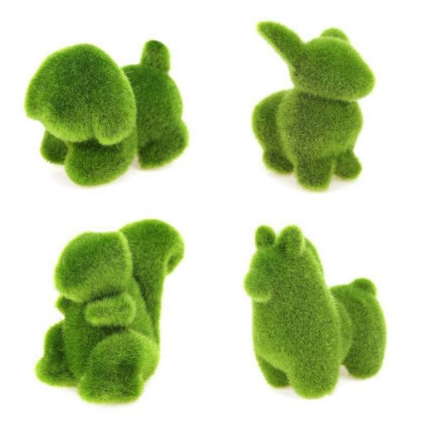 

1pc creative animal shaped green flocking toys alpaca dog squirrel artificial plant deskdecorations kids gifts