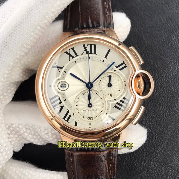 

v3 upgrade version zff w6920074 white dial cal.8101mc chronograph automatic w6920009 mens watch 18k rose gold case leather satch watches, Slivery;brown
