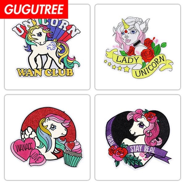 

gugutree embroidery big horse patch animal cartoon patches badges applique patches for clothing dxl-9, Black