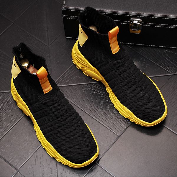 

summer men 2019 skateboarding fly stretch socks korean version trend high shoes cowboy breathable short boots zapatillas hombre, Black