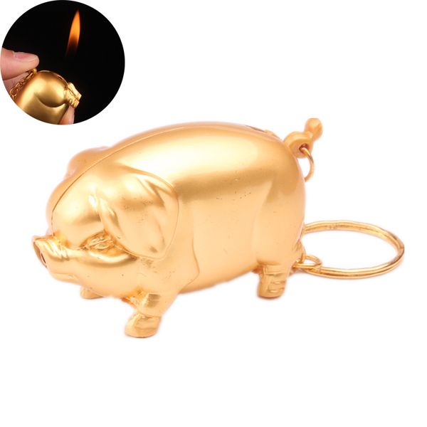 Mini Kreatives Gasfeuerzeug Aufgeblasen Butan Metall Gold Schwein Modell Zigarette Feueranzünder Mit Schlüsselanhänger Niedliche Lustige Feuerzeuge