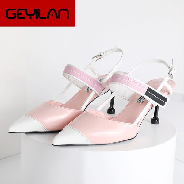 

mixed color pointed toe summer sandales luxury candy color mules women sandals cozy buckle cat heel single shoes, Black