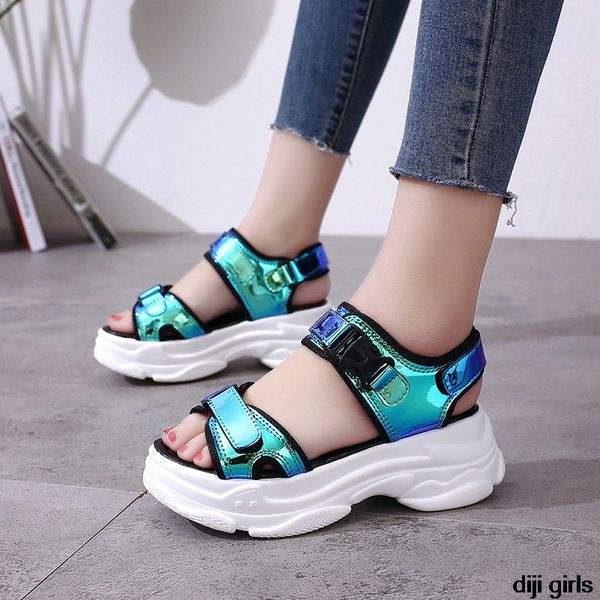 

2020 new open-toed women sport sandals wedge hollow out women sandals outdoor cool platform shoes beach summer shoes, Black