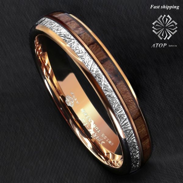 

6mm rose gold dome tungsten ring silver koa wood inlay bridal amen jewelry j190618, Slivery;golden
