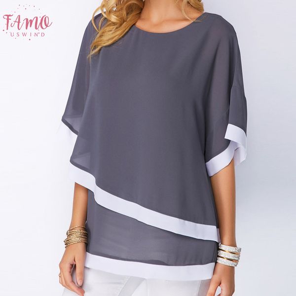 

patchwork chiffon blouse women fashion casual o neck solid color regular casual blouses ladies shirts women clothing blusas mujer, White