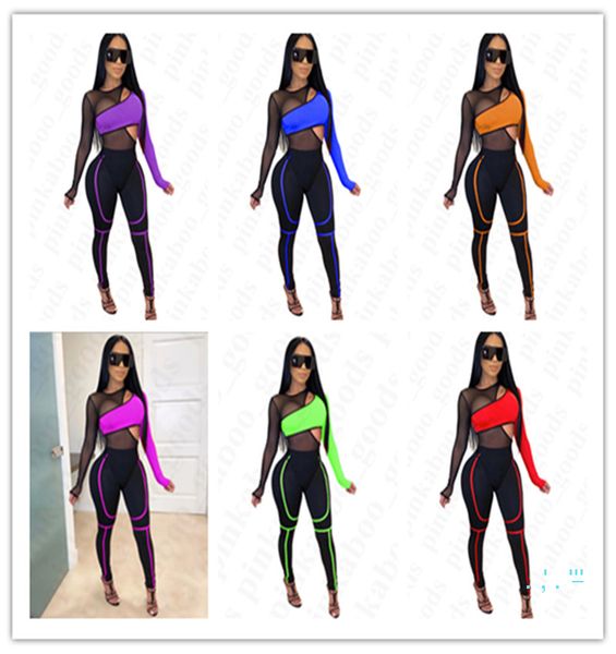 

женщины сексуальная see-thought спортивный костюм лето марлевая сетка лоскутное спортивный костюм топы брюки 2 шт. наборы велосипед велоспор, White