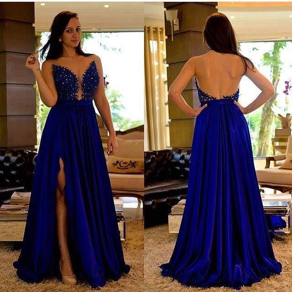 

fitted royal blue prom dresses side slits floor length lace evening gowns elegant formal party dresses special occasion dresses 2019, Black