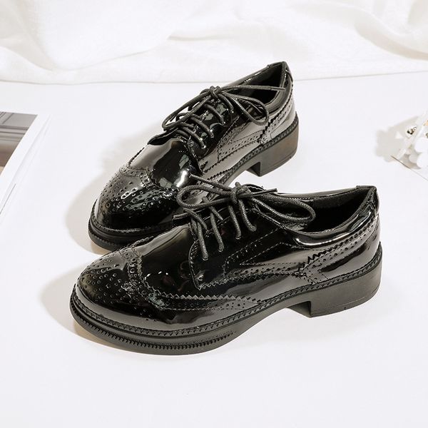 

women shoes autumn oxfords women's patent leather ballet flats platform round toe casual female sneakers british style, Black