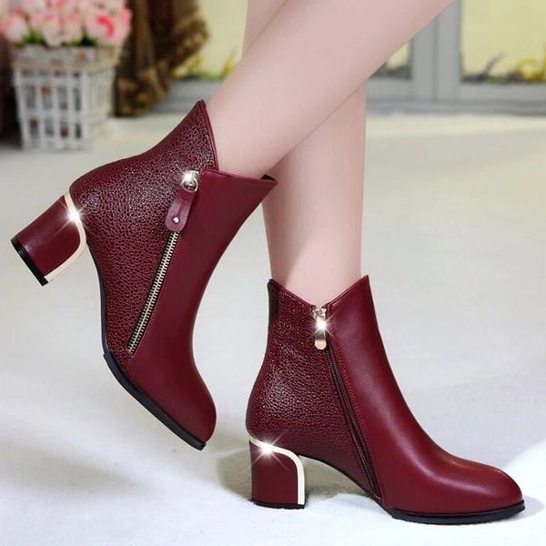 

women's boots ankle rubber shoes spring half boots for women spring autumn winter plus size women thick mid heel side zipper sho, Black