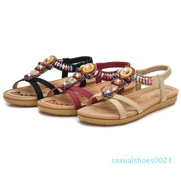 

women shoes 2019 new woman sandals colorful diamond flat sandals beach shoes woman sandalie female plus size sandalias c23, Black