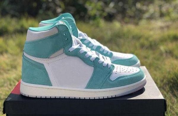 

1 high og turbo green suede basketball shoes mens women 1s lake green white sports sneakers new with box