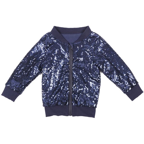 

cool boys sequin bomber jacket fashion girl kids sparkle navy glitter jacket long sleeve clothing outerwear coat, Blue;gray