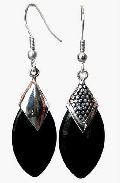 

dama negro natural jade 925 plata gota pendientes 14/5", Silver
