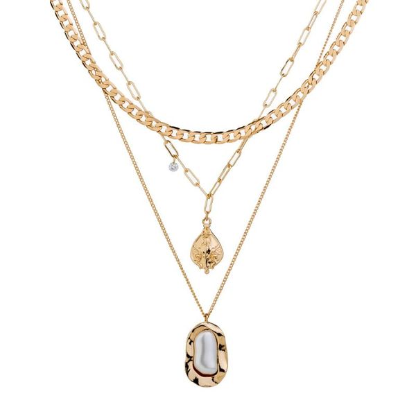 

pearl three layer multi layers metal chain choker necklace fashion, Silver