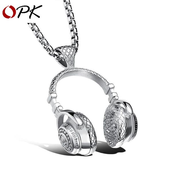 

cross-border supply wholesale fashion music headset pendant titanium steel mens necklace, Silver