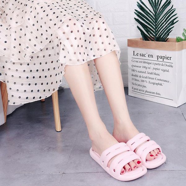 

new breathable home slippers four seasons bath leaky slippers men and women's soft bottom non-slip couples bathroom flip-flops, Black